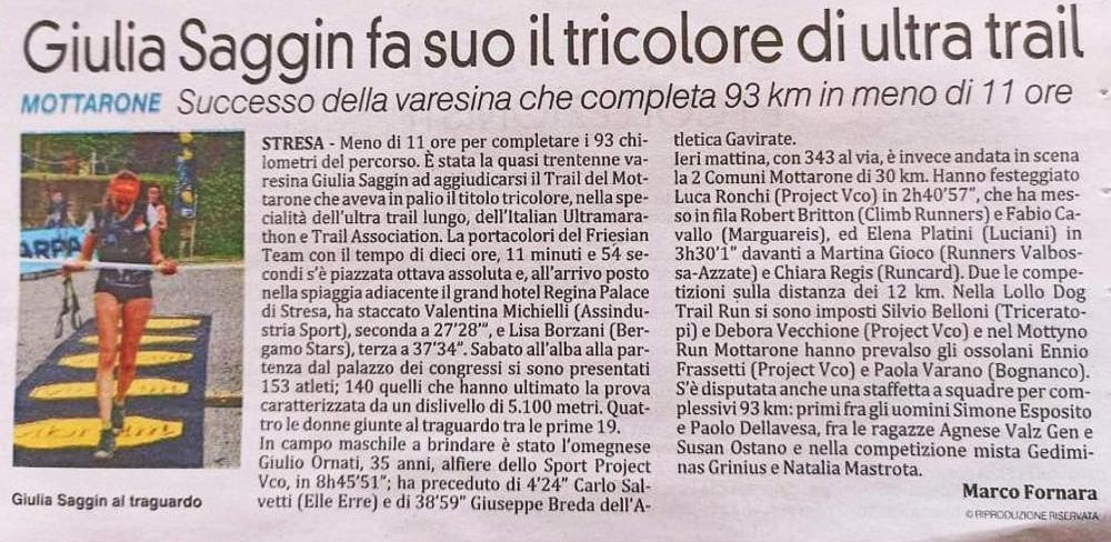 GIULIA SAGGIN CONQUISTA IL TRICOLORE ULTRATRAIL SUL MOTTARONE